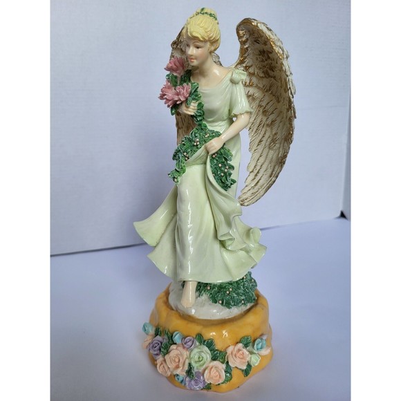 Vintage Dillards Christmas Angel Flowers Hand Painted 'The First Noel' Figurine - Picture 3 of 12
